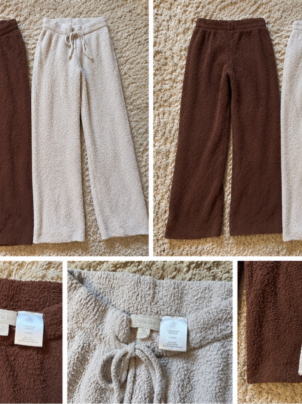Olivia Sky Plush Wide-Leg Lounge Pants in Cream and Chocolate